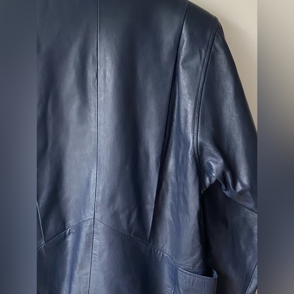 Leather navy blue blazer jacket - Picture 15 of 16